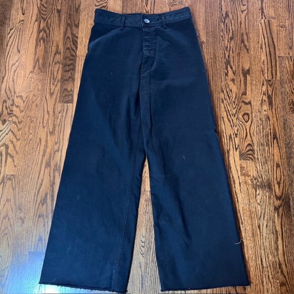 Zara Black High Rise Wide Leg Cotton Blend Pants Women’s Size 12 - Picture 2 of 8